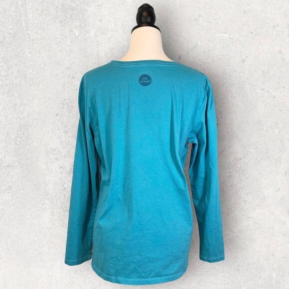 Life Is Good Crusher Tee Teal Long Sleeve Heart Print Classic Fit, Size L - Picture 8 of 11